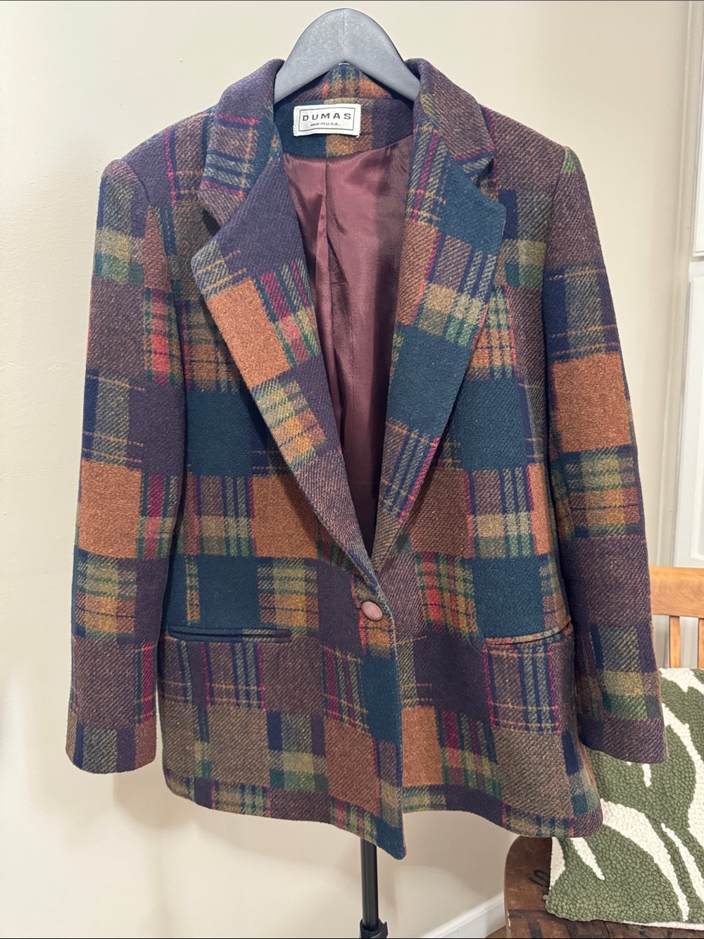 Vintage Dumas Made in USA Multicolor Plaid Blazer | Patchwork Tartan | 80s/90s
